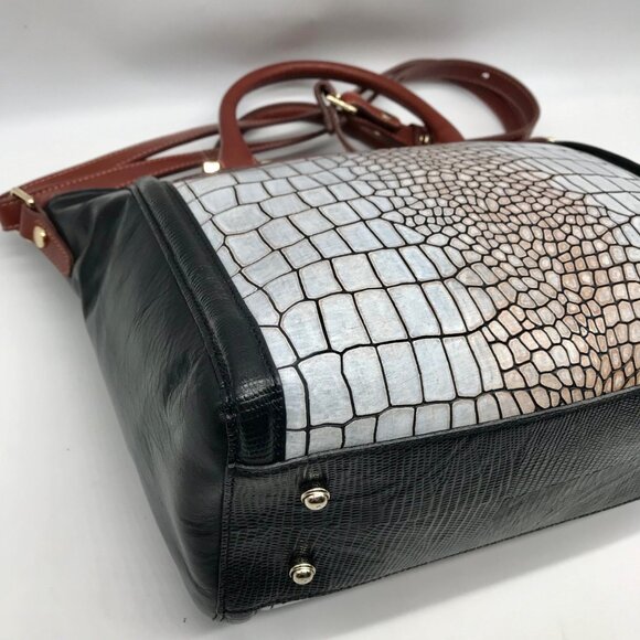 Brahmin Black And Gray Croc Embossed Leather Anywhere Satchel - Picture 7 of 10